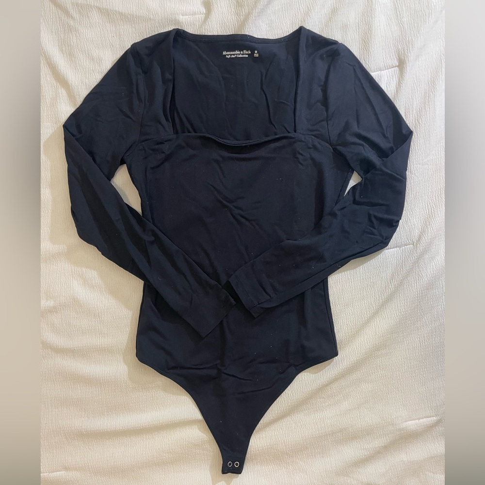 Abercrombie Long Sleeve, Square Neck Bodysuit (Black, Medium)